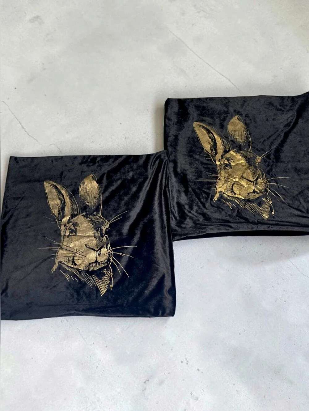 Black & Gold Velvet Rabbit Pillow Covers 18x18 -Set of 2